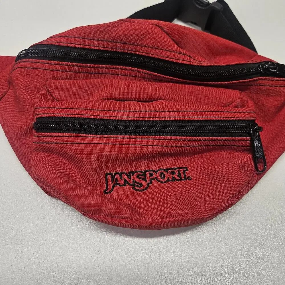 JANSPORT RED Fanny Pack Belt Buckle Bag 2-Zipper Pocket